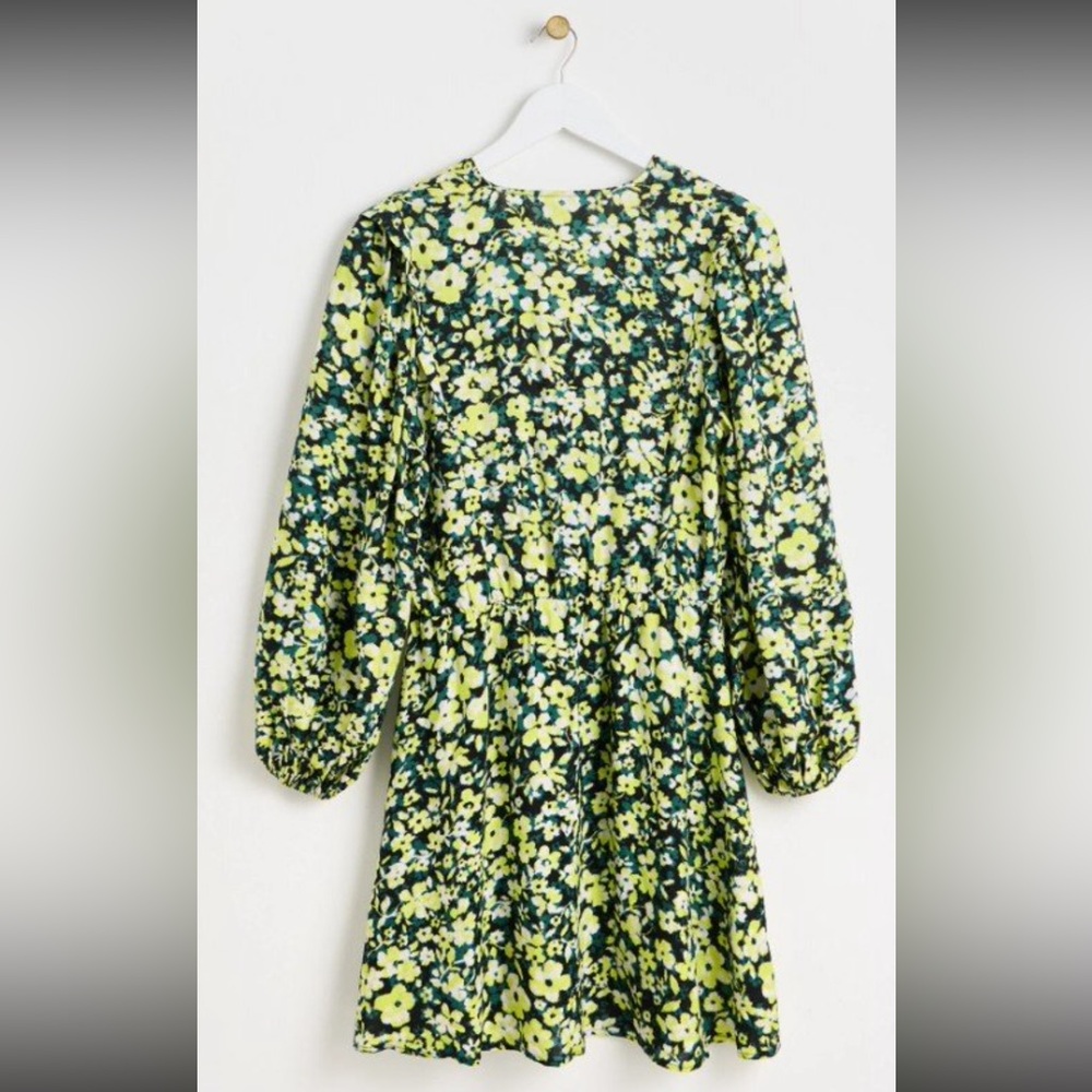 Floral Long Sleeve Dress - Green and Yellow